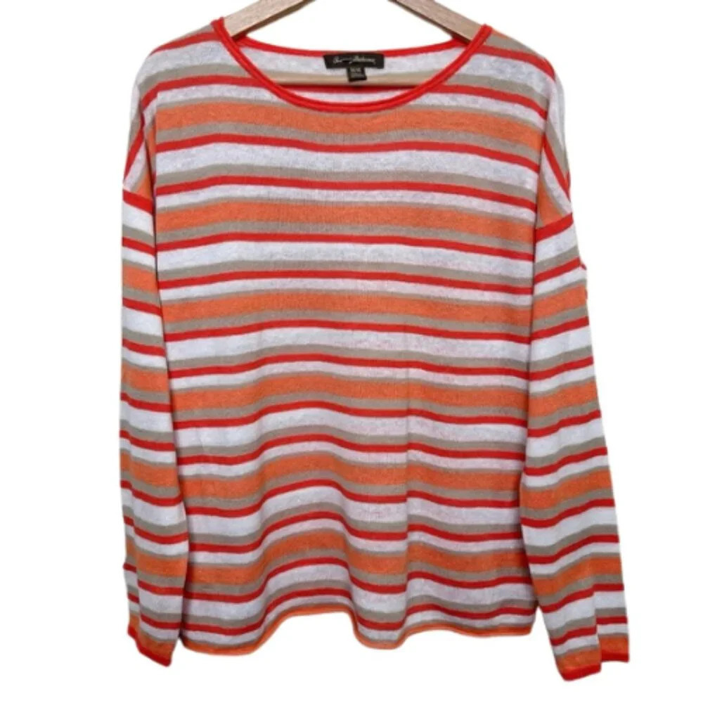 Tommy Bahama Womens Medium Linen Orange Stripe Long Sleeve Top